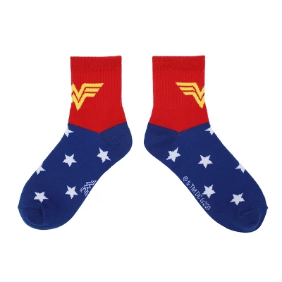 Wonder Woman Logo Red, White And Blue Athletic 3-Pack Quarter Crew Socks