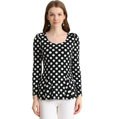 Allegra K Women's Long Sleeves Scoop Neck Floral Printed Peplum Shirt - Image 9