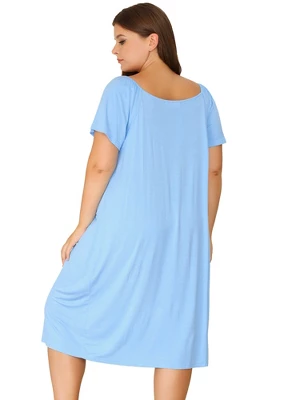 Agnes Orinda Women's Plus Size Knit Sweetheart Neck Short Sleeve Nightgowns - Image 3