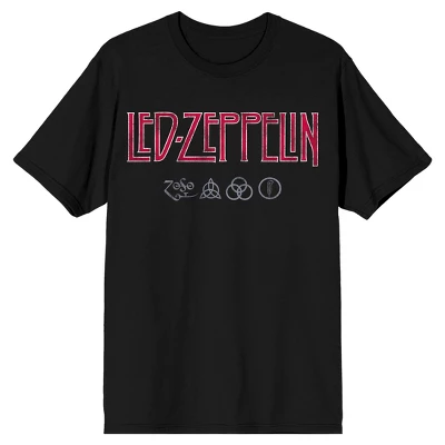 Led Zeppelin Distressed Logo With Symbols Crew Neck Short Sleeve Black Adult T-shirt - Image 3