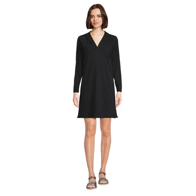 Lands' End Women's Cotton Jersey Long Sleeve Hooded Swim Cover-up Dress - Image 2