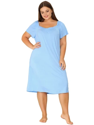 Agnes Orinda Women's Plus Size Knit Sweetheart Neck Short Sleeve Nightgowns - Image 2