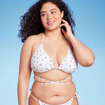 Women's Floral Print Strappy Triangle Bikini Top - Wild Fable⢠White - Image 3