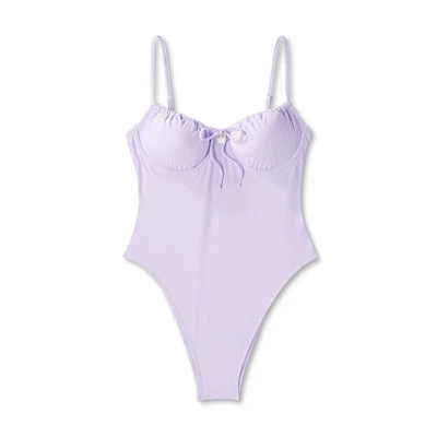 Women's Shirred Detail Underwire High Leg Extra Cheeky One Piece Swimsuit - Wild Fable⢠Lilac Purple - Image 3