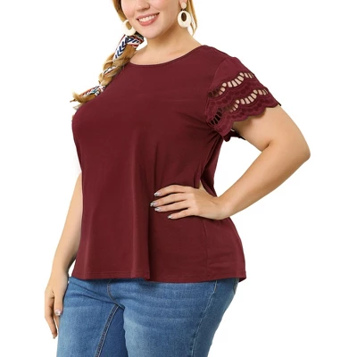 Agnes Orinda Women's Plus Size Lace Panel Elegant Work Short Sleeve Top - Image 7