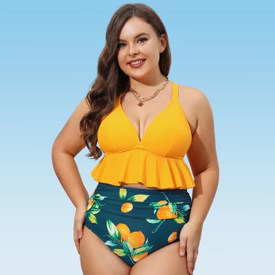 Women's High Waist Ruffled Plus Size Bikini Set - Cupshe - Image 7
