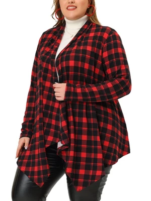 Agnes Orinda Women's Plus Size High Low Long Sleeve Open Front Knit Sweater Cardigan