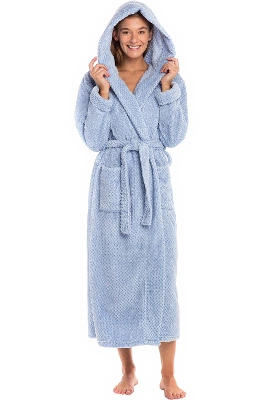 Women's Fuzzy Plush Fleece Bathrobe With Hood, Soft Warm Hooded Lounge Robe - Image 18
