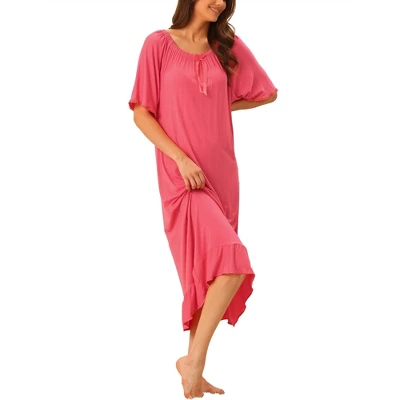 Cheibear Womens Sleepwear Pajamas Dress Ruffle Short Sleeve Midi Nightgowns - Image 6
