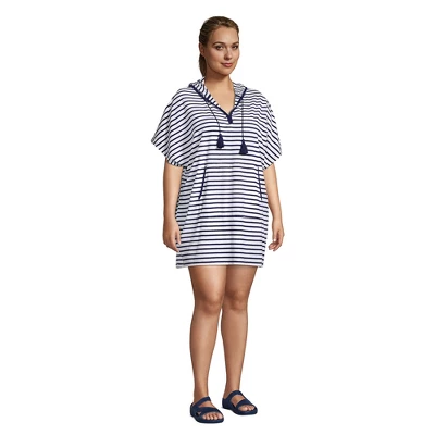 Lands' End Women's Terry V-neck Short Sleeve Hooded Swim Cover-up Dress With Pocket - Image 2