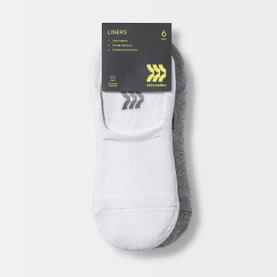 Women's Extended Size Cushioned 6pk Liner Athletic Socks - All In Motion™ - White/Heather Gray/Black 8-12