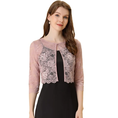 Allegra K Women's Elegant 3/4 Sleeve Sheer Floral Lace Cropped Bolero Shrugs - Image 10