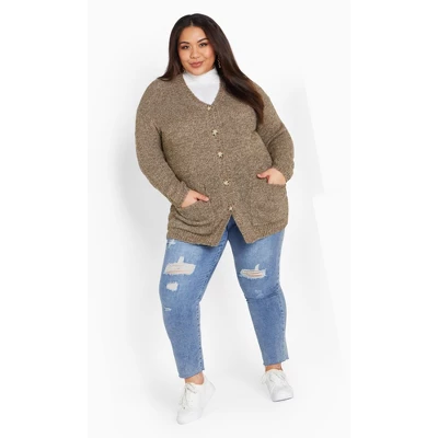 Women's Plus Size Amber Boucle Cardigan - Beige | AVENUE - Image 2