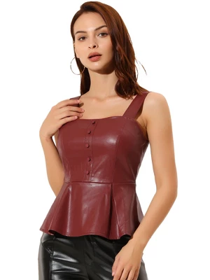 Allegra K Women's Faux Leather Bustier Gothic Punk Sleeveless Tank Top - Image 7