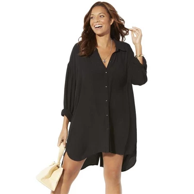 Swimsuits For All Women’s Plus Size Shea High-Low Button Front Cover Up Shirt - Image 3