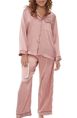 Women's Classic Satin Pajamas Lounge Set, Long Sleeve Top And Pants With Pockets, Silk Like PJs With Matching Sleep Mask - Image 18