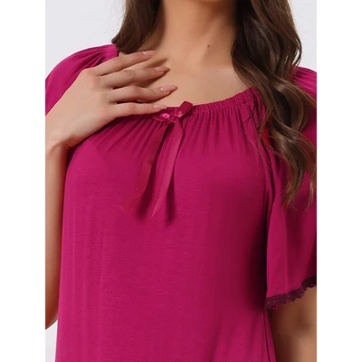 Cheibear Womens Sleepwear Pajamas Dress Ruffle Short Sleeve Midi Nightgowns - Image 3