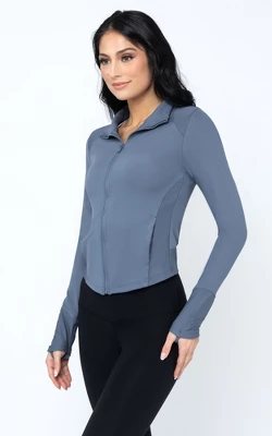 Yogalicious Womens Lux Streamline Interlink Ribbed Contour Insert Full Zip Performance Jacket With Pockets - Image 7