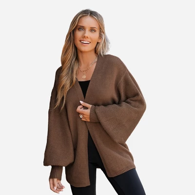 Women's Espresso Open-Knit Gigot Sleeve Cardigan - Cupshe - Image 5