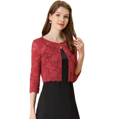 Allegra K Women's Elegant 3/4 Sleeve Sheer Floral Lace Cropped Bolero Shrugs - Image 13