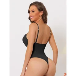 Allegra K Women's Mesh Panel Tummy Control Sculpting Leotard With Adjustable Straps