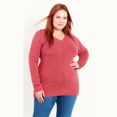 Women's Plus Size V Neck Jumper - Pink | EVANS - Image 8