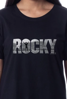 Rocky Womens' Balboa Movie Film Title Logo Nightgown Sleep Pajama Shirt Black