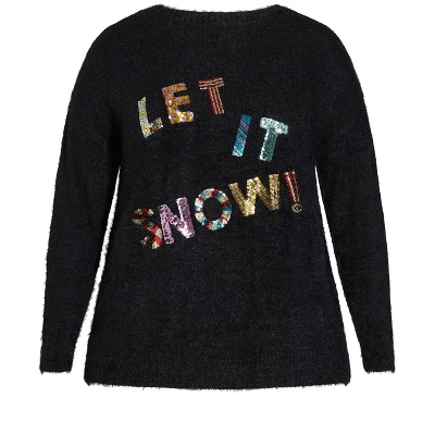 Women's Plus Size Snow Sparkle Sweater - Black | AVENUE - Image 4