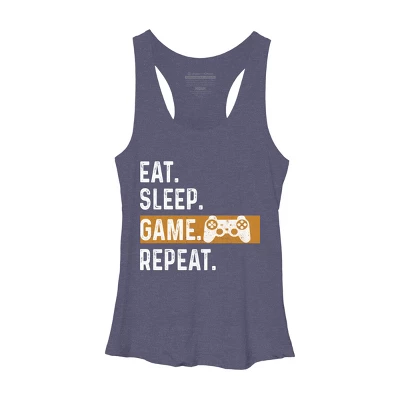 Women's Design By Humans Eat Sleep Game Repeat By MeowShop Racerback Tank Top - Image 2