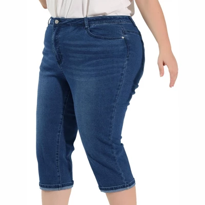 Agnes Orinda Women's Plus Size Jeans Zipper Back Yoke Stretch Roll Up Cuff Denim Pants - Image 6