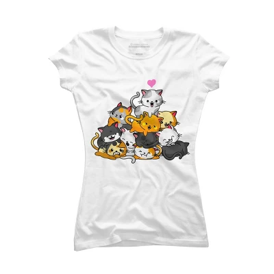 Junior's Design By Humans Cat Cute Pile Cats Anime Kawaii Neko Gift Women Girls By MiuMiuShop T-Shirt - Image 4