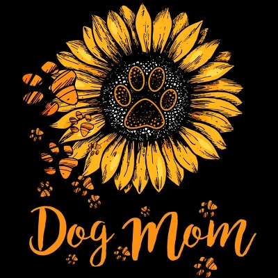 Junior's Design By Humans Mother's Day Dog Mom Sunflower Paw By Dodorindesign T-Shirt