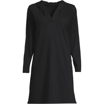 Lands' End Women's Cotton Jersey Long Sleeve Hooded Swim Cover-up Dress - Image 3