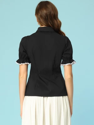 Allegra K Women's Vintage Short Sleeve Peter Pan Collar Button Down Shirt - Image 2