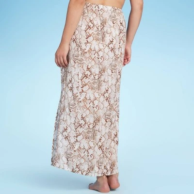 Women's High Slit Cover Up Maxi Skirt - Shade & Shore™ Tan Snake Print - Image 4
