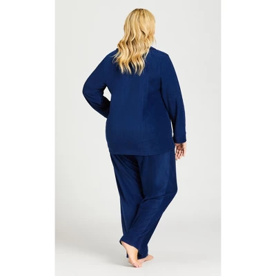 Women's Plus Size Button Fleece Top - Navy | AVENUE - Image 3