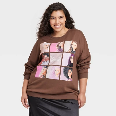 Women's Barbie Squares Cozy Graphic Sweatshirt - Brown - Image 4