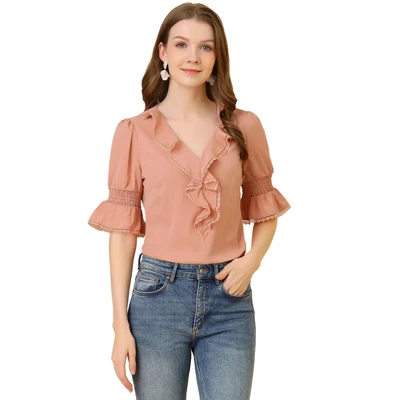 Allegra K Women's Ruffle V Neck Puff Sleeve Summer Casual Chiffon Peasant Blouse - Image 15