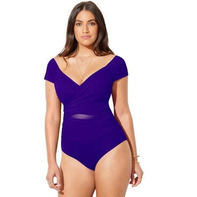 Swimsuits For All Women’s Plus Size Cap Sleeve Cut Out One Piece Swimsuit - Image 5