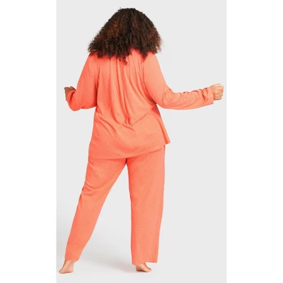 Women's Plus Size Button Print Sleep Top - Peach Spot | AVENUE - Image 3
