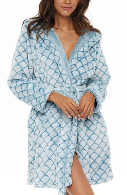 Women's Warm Soft Plush Fleece Bathrobe With Hood, Knee Length Hooded Robe, Seashell Scalloped - Image 6