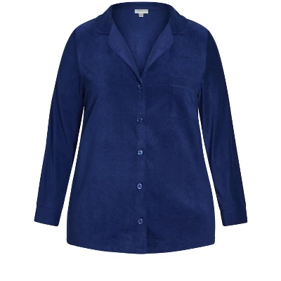 Women's Plus Size Button Fleece Top - Navy | AVENUE - Image 4