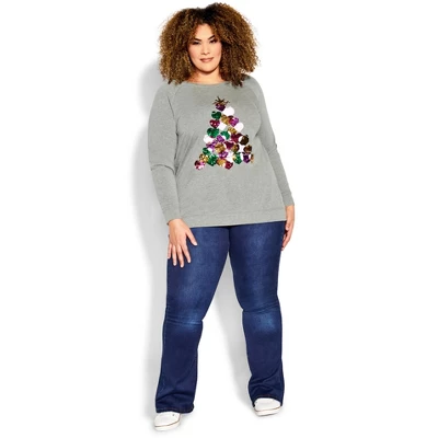 Women's Plus Size Sequin Sweat Top - Gray Marle | AVENUE - Image 2