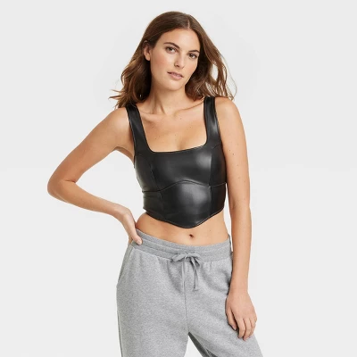 Women's Faux Leather Corset - Colsie⢠Black - Image 5