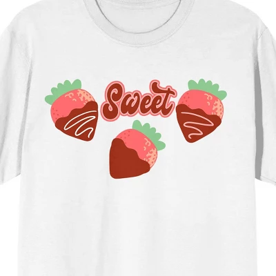 Bioworld Valentine's Day Sweet Strawberries Crew Neck Short Sleeve Women's White T-shirt