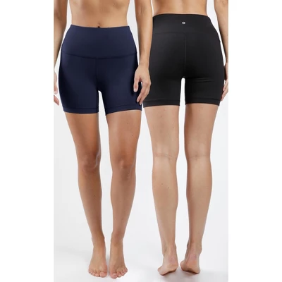 90 Degree By Reflex Womens 2 Pack High Waist Power Flex Yoga Shorts Tummy Control 5" Biker Shorts - Image 5