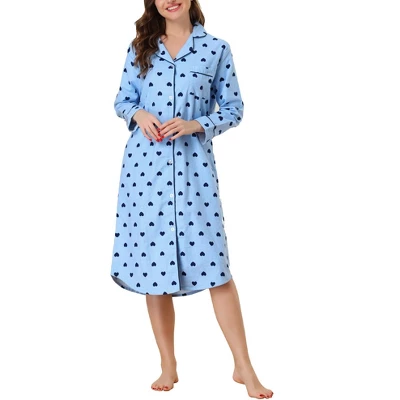 Cheibear Womens Button Down Plaid Heart Printed Shirtdress Sleepshirt Loungewear Pajama Shirt Dress - Image 7