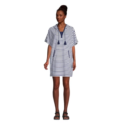 Lands' End Women's Terry V-neck Short Sleeve Hooded Swim Cover-up Dress With Pocket - Image 4
