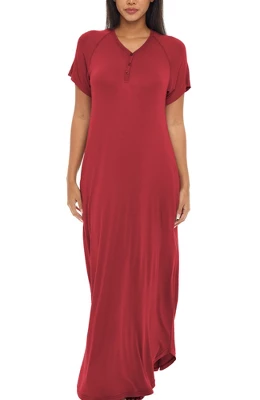 Women's Soft Knit Nightgown, Full Length Henley Sleep Shirt Pajama Top W/ Pockets - Image 12