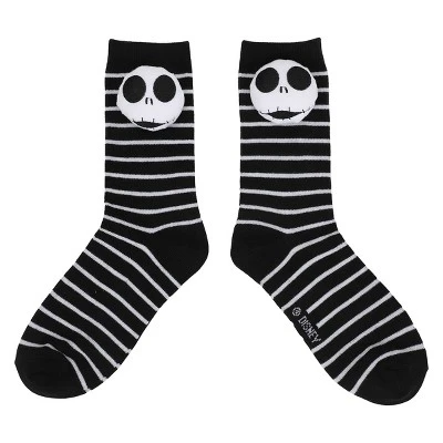 Nightmare Before Christmas Jack Skellington Adult Black & White Striped Casual Crew Socks
